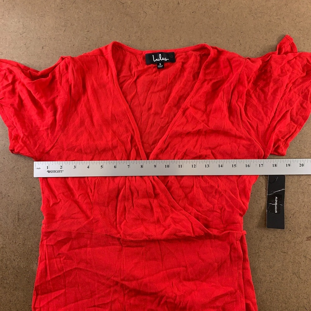 Lulus Women's Small Red Flutter Sleeve Much Obliged Wrap Maxi Dress NWT *Flaw - Picture 4 of 10